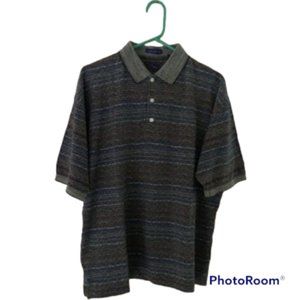 Alan Flusser Men's Polo Golf Shirt Multicolor Striped 100% Cotton Size Med